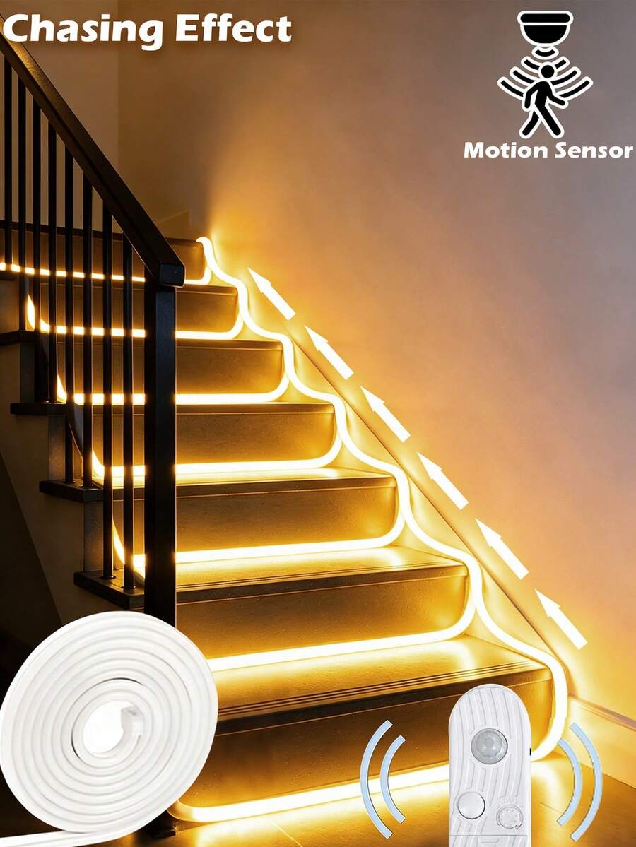 1-6m LED Motion Sensor Light Strip With Human Body Sensor Switch, Flexible Strip,Chasing Light With USB Interface,Staircase Chasing Light, Corridor Balcony, Indoor/Outdoor Use, Modern Lighting Design|Flexible Neon Light Flexible Strip|Staircase Light