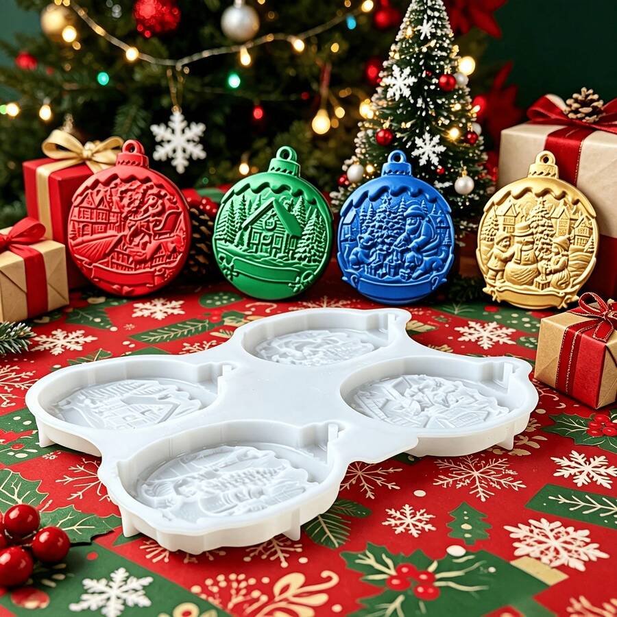 Christmas Ball Silicone Mold, Semi-3D Pendant Candle Holder Plaster Decor Home Epoxy Resin Mold, 70G
