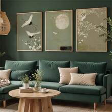 1pc Oriental Wall Arts Crane And Moon Posters Elegant Birds And Flowers Canvas Prints Wall Decor Fashion Paintings Suitable For Living Room Bedroom Bathroom Kitchen Home Office Dormitory Decor Picture Housewarming Gifts Optional Frame - Multicolor - View 3