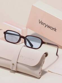 Verywork 1pc Rectangular Fashion Brand Design Women's Sunglasses, Comes With Storage Case And Cleaning Cloth, Suitable For Commuting, Travel, Beach Vacation, Shopping, Daily Wear - Multicolor - View 9