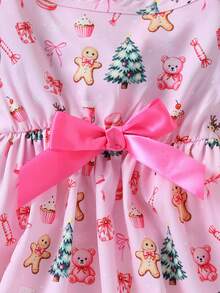 Pink Christmas Pet Dress Gingerbread Man Christmas Tree Bow Dog Princess Dress For Bichon Teddy Small Dogs Holiday Clothes - Pink - View 6