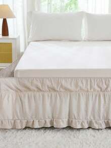 1pc Taupe Gray Bed Skirt With Matching Ruffles At The Bottom Hem (1 Pc), Simple Classic Daily Style,Made Of Comfortable And Breathable Polyester Fiber, Suitable For All Seasons. Perfect For Bedroom Layout And Home Decoration, Stylish Ruffle Bedding - Beige - View 8