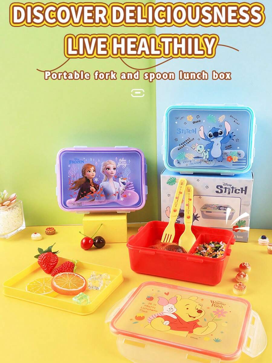 Disney Princess Style Lunch Box With Fork And Spoon Set, 1pc, Sandwich Storage Box, Picnic Lunch Box, Dishwasher , Kitchen Essential For Home Or Adult Use - Multicolor - View 1