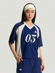 Adidas Women's TIRO TEE2 Short Sleeve Knit Collarless T-Shirt TKZ2339 - Navy Blue - View 1