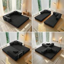 3-Seater Foldable Sofa Bed, 78'' Convertible Sleeper Sofa, Spring Folding Floor Couch With With Pillow Back Support Armrest, 4-In-1 Futon Sofa Bed For Living Room - Black - View 4