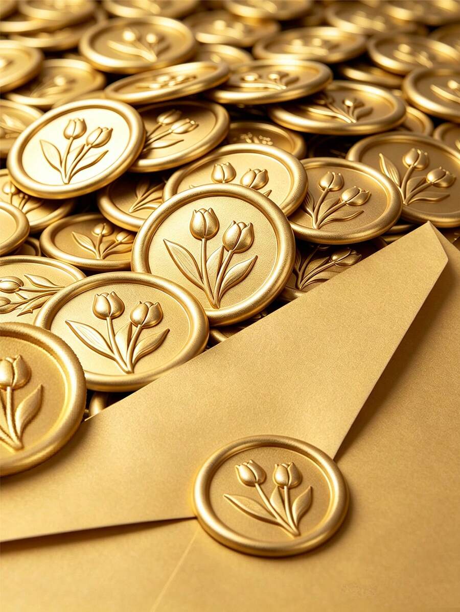 20入/包 3D 浮雕鬱金香蠟封貼紙，婚禮邀請函信封封印，自黏珍珠白貼紙，適用於邀請函、禮品包裝、聖誕節 - 棕色 - 鬱金香-棕色 - 查看 1