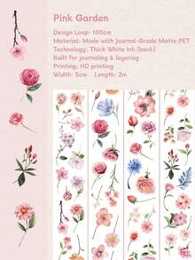 DANKUN 1 Roll 2m Country Style Floral Pattern Matte PET Washi Tape, Creative Aesthetic Decorative Tape, DIY Handmade Art Scrapbooking Bullet Journal Planner Accessories - Scrapbook Stickers - View 12