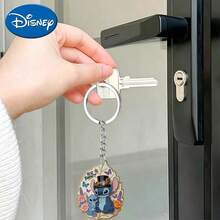 1pc Cute Cartoon Disney Stitch Tree Leaf Style Keychain, Kawaii Character Pendant Key Ring, BiU Heart Print Bag Charm, Birthday Gift For Teen Girls And Women, Backpack Handbag Car Accessory, Cute Keychain, Women's Keychain, Men's Key Chain, Keychain Pendant, Car Accessory, Back To School, Cool Charm - Multicolor - View 1