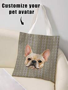 1pc Customized Pet Photo & Name Full Print Canvas Reusable Open Tote Bag, Large Lightweight Fashion Shopping Bag, Suitable For School, Party, Daily Shopping, Perfect Gift - Multicolor - View 12