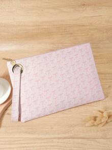 Simple Bow Print Women's Handbag, Zipper Closure Portable Phone, Umbrella And Glasses, Large Capacity Suitable For Outdoor And Travel - Pink - View 2