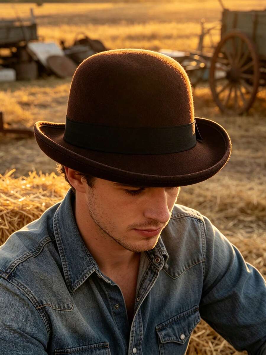 1PC Men's Classic Bowler Hat Felt Textured Christmas Formal Dress Hat - Top Hat - View 1