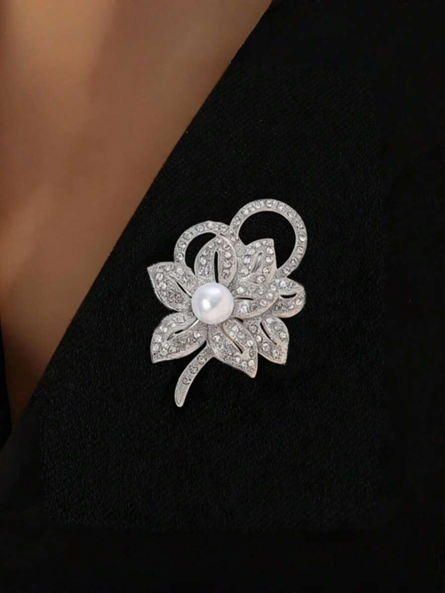 1pc Sunflower Faux Pearl Brooch Pin, Suitable For Wedding, Party, Daily Wear Versatile Brooch - Silver - View 1
