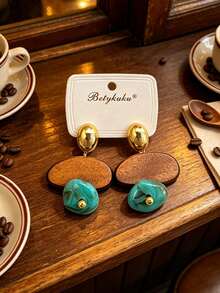 2pcs European And American Vintage Old Money Style Oval Textured Bead Pendant Earrings For Women And Girls, Daily Casual Party Jewelry Gift - Vintage Drop Earrings - View 10
