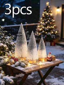 6/3pcs Christmas Decorations Mini Christmas Tree, Artificial Christmas Tree Bottle Brush With Wooden Base, Christmas Party Home Tabletop Craft - Multicolor - View 15