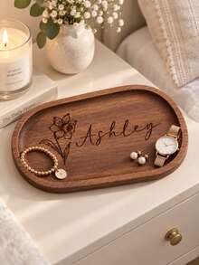 Personalized Walnut Wood Ring Tray, Laser Engraved Name, Custom Wooden Ring Dish, Jewelry Tray, Valentine's Day Gift For Her, Engagement Ring Holder - Multicolor - View 5