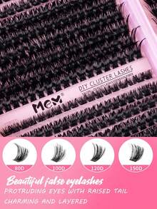 MEM 612/640/570/300pcs D-Curl Cluster False Eyelashes, 30D-150D Dense Segmented False Eyelashes, DIY Eyelash Extension Kit With Makeup Tools And 2 Brushes, Suitable For Beginners, Halloween, Christmas - Black - View 8