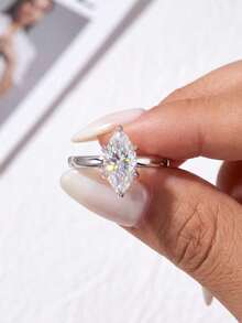 1pc Moissanite Ring, Elegant 2ct 6-Prong Marquise Cut Ring, Suitable For Women's Party And Daily Wear - Silver - View 4