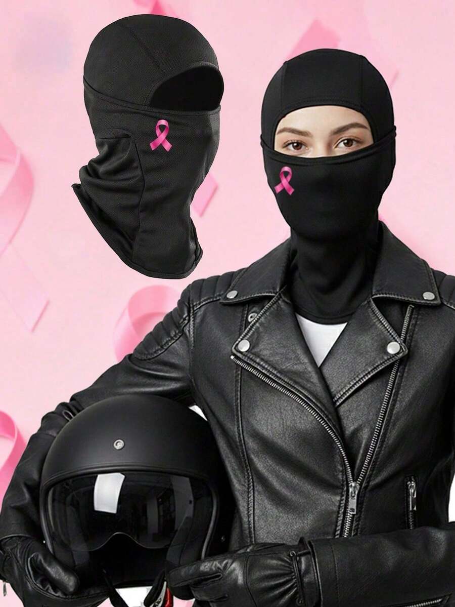 1/2/3/5PCS Breast Cancer Awareness Pink Ribbon Graphic Balaclava Hat, Soft Stretch Full Face Cover Street Fashion Headgear - Multicolor - View 1