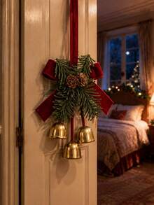 10PCS/5pcs Velvet Bow Pinecone Bell Accessories Christmas Tree Pendant Suitable For Christmas Home Decor, Room Decoration, Door Handle Decoration, Living Room Hanging Decor, Christmas Tree Decorative Hanging - Multicolor - View 4