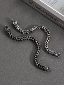 1Pc Men Snake Head Braided Stainless Steel Bracelet, Punk Jewelry, Vintage Bangle, Gift For Him - SL211 - View 10