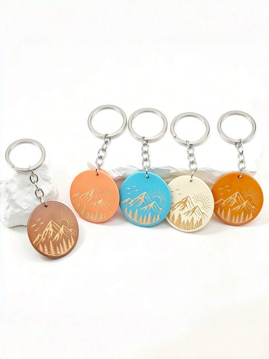 New Hot-Selling Handmade DIY Fresh Landscape Wooden Keychain, 1pc Cute Creative Wooden Keychain Pendant, Creative Holiday Gift Souvenir For Lovers And Friends, Creative Gift For Girlfriend, Holiday Gift, Phone And Car Key Ring Accessory, Holiday Creative Small Gift For Others, Event Gift - Multicolor - View 1