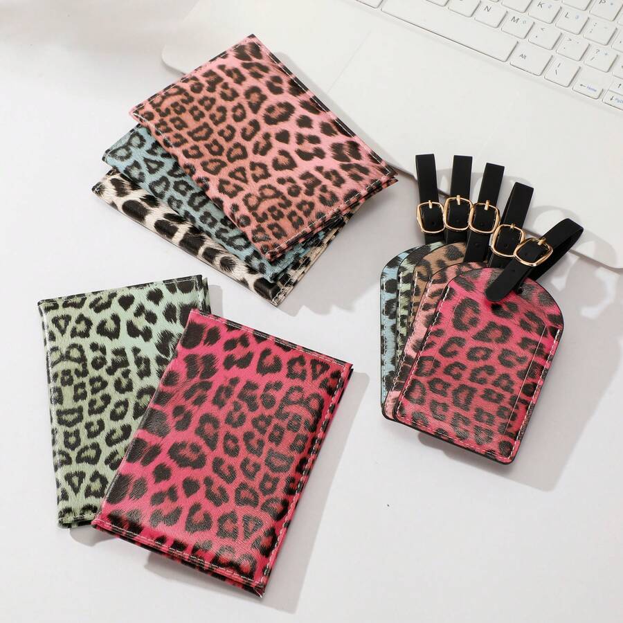 1 Set Leopard Print Wallet, Passport Holder, Luggage Tag Set, Leopard Print Passport Set, Suitable For Travel, Wallet Storage, Business Trip Use - Leopard Print - View 1