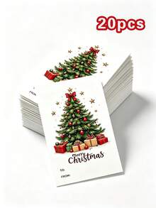 20/50pcs Merry Christmas Greeting Cards, Christmas Tree & Gift Box Design Memo Cards With To/From Blank Space, Holiday Gift Insert Cards, Suitable For Small Business Gift Packaging - Sets - View 6