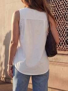 Women's Asymmetrical Twist Neck Halter Sleeveless Top White Summer - White - View 3