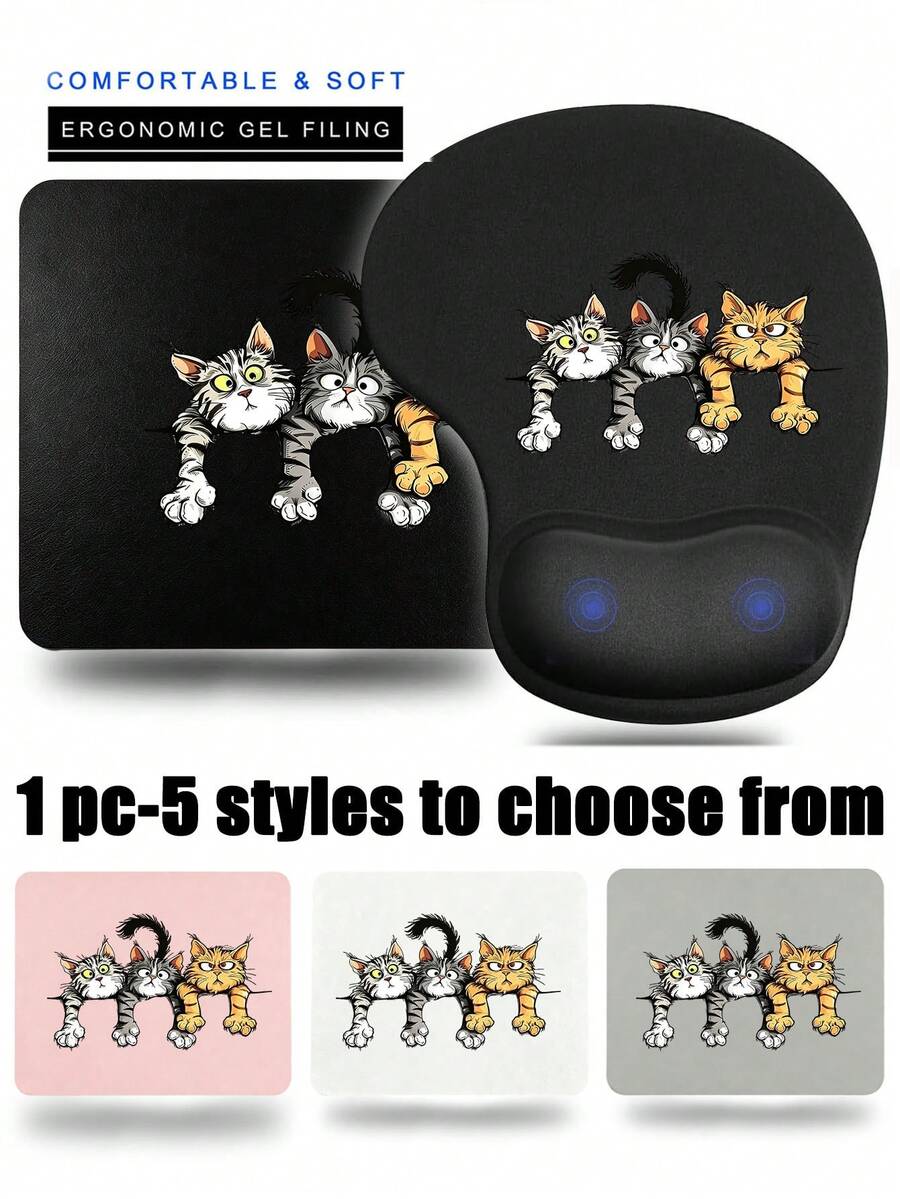 Fun Cat Pattern Mouse Pad With Cute Cat Design, Ergonomic EVA Wrist Rest, Non-Slip Memory Foam Mouse Pad, Comfortable Skin-Friendly Desktop Support Pad, Suitable For Office Computer And Laptop, Lightweight And Portable, Perfect For Campus, Office Supplies, Valentine's Day Gift, Christmas And Halloween Gift For Your Loved Ones - View 1