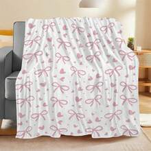 1PC 1pc Soft Flannel Blanket With Pink Bow And Heart Print - Suitable For Sofa, Office, Camping, All-Season Comfortable Blanket - Asian Style Home Decor, All-Season Blanket | Asian Style Design | Pink Bow Print - Multicolor - View 8