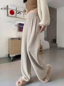 Autumn Wool French Design Niche Straight Leg Suit Pants High Waist Elegant Luxury Professional Christmas Office - Khaki - View 5