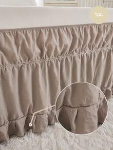 1pc Light Camel Bed Skirt With Matching Ruffles At The Bottom Hem (1 Pc), Simple Classic Daily Style, Made Of Comfortable And Breathable Polyester Fiber, Suitable For All Seasons. Perfect For Bedroom Layout And Home Decoration, Stylish Ruffle Bedding - Camel - View 2