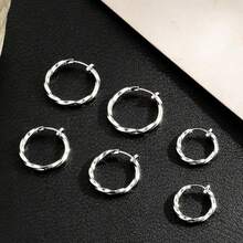4 Pairs Clip On Hoop Earrings For Women, Non-Pierced Spring Fake Hoops, Faux Nose Lip Septum Cartilage Lobes Rings, 13mm-20mm Multi Sizes, Silver - Style B - View 7