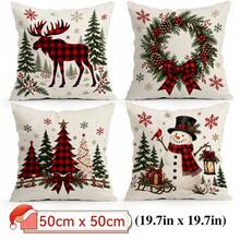 4pcs/1pc Christmas Red & Black Plaid Pattern Pillow Case, Single-Sided Printed Pillow Cover, Suitable For Living Room, Bedroom, Home Decor, All-Season Pillow Case - Multicolor - View 11