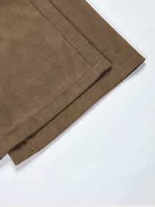 UREREM Women's Vintage Brown Button Cargo Pants, Woven Fabric, Long Wide Leg, Autumn Outfit, 300g - Brown - View 5