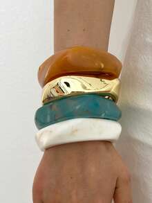 Set Gelang Resin Asimetris Lebar Berlebihan Gaya Bohemian Vintage 3/1 buah untuk Wanita, Cocok untuk Pemakaian Sehari-hari, Liburan, Kencan, Pesta, Pertemuan, dan Padu Padan - MultiWarna - View 7