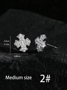 1對多款嘻哈風全鋯石盾牌耳釘，龐克幾何時尚銅鑲鋯石經典中性耳環，大號、中號、小號可選，適合日常配戴與派對 - 彩色 - 查看 19