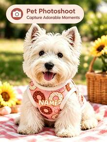1pc Customized Donut Pet Vest, Upload Dog Photo + Custom Name, Breathable Sleeveless Dog Clothes, Lightweight All-Season Wear, Suitable For Small, Medium Puppies, Cats And Dogs Daily Outdoor Wear - Multicolor - View 2