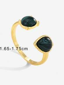 Charm-In Gold-Plated Open Ring, Inlaid With Round And Teardrop-Shaped Malachite, Vintage Bohemian Style Stackable Ring, Suitable For Daily Wear And Evening Party Jewelry, Unique Gift For Women's Birthday And Holiday - Yellow Gold - View 3