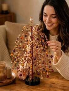 طقم DIY لصنع شجرة عيد الميلاد بالخرز، مجموعة صنع شجرة عيد الميلاد بخرز كريستالي ثلاثي الأبعاد ولؤلؤي، خرز ملون، إطار معدني، قمة ملاك، عرض إضاءة دافئة، ديكور شجرة سطح المكتب للعطلات، شجرة عيد الميلاد - A - مشاهدة 7