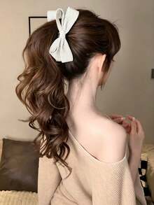 1pc Korean Style 3D Polka Dot Bow Banana Hair Clip, Back Of Head Bun Updo Ponytail Vertical Hair Clip Hair Accessory - Multicolor - View 5