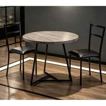 Juego de Comedor Industrial Redondo de 3 Piezas, Mesa para Cocina con 2 Sillas Tapizadas, Armazón Metálico Reforzado, Diseño Compacto para Apartamentos y Casas Pequeñas - Negro - Ver 1