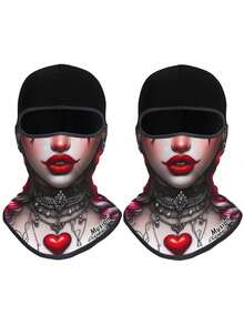 1-2pcs Gothic Women's 3D Printed Warm Face Mask, Windproof Full Face Cover, Breathable Moisture-Wicking Full Face Mask, Suitable For Skiing, Motorcycle, Cosplay, Festivals And More - Multicolor - View 12