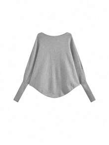 Autumn/Winter Korean Style Elegant Loose Off Shoulder Batwing Sleeve Knit Sweater Inner Layer Women Tops - Grey - View 5