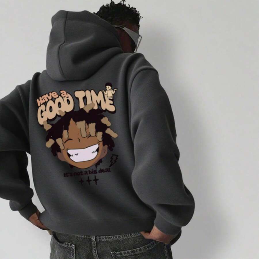 1 buah Sweatshirt Pullover Kasual Bergambar untuk Anak Laki-laki Remaja, Atasan Lengan Panjang Hangat Nyaman dengan Lapisan Termal untuk Siswa, Musim Gugur/Musim Dingin - Dark Grey - View 1