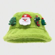 1pc Christmas Faux Rabbit Fur Bucket Hat For Women, Warm Winter Bucket Hat With Santa Claus Decoration, Cute Holiday Cap, Cozy Soft Fashion Gift - Multicolor - View 6