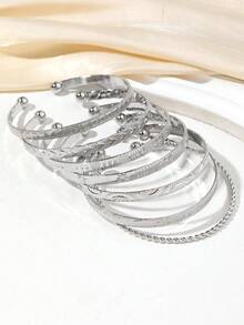 eTel LiKe 7pcs Women's Bracelet Set, Stackable Open Cuff Bracelet Set, Textured Engraved Fashion Jewelry, Minimalist Wrist Accessory Gift - Multicolor - View 7