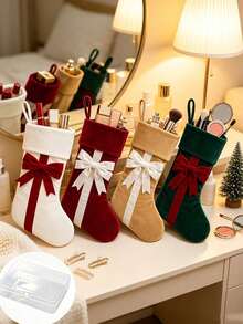 1pc Velvet Christmas Stocking With Classic Bow, Spacious Interior For Cosmetics, Candy And Small Gifts, Perfect Hanging Decoration For Fireplace, Christmas Tree And Home - Multicolor - View 10
