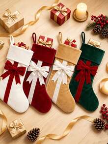 1pc Velvet Christmas Stocking With Classic Bow, Spacious Interior For Cosmetics, Candy And Small Gifts, Perfect Hanging Decoration For Fireplace, Christmas Tree And Home - Multicolor - View 7