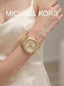 Michael Kors MK5386 Gold-Tone Rhinestone Women's Watch, Stainless Steel Band Chronograph Calendar Wristwatch, Gift Style - Gold - View 1